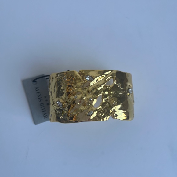 Alexis Bittar Gold Distressed 10K Gold Plated Reva Cuff Bracelet with Crystals - Picture 10 of 12